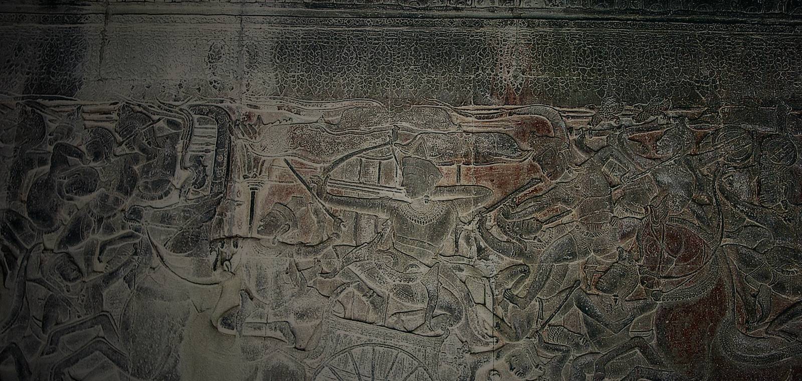 The 12th-century bas-relief of the Battle of Kurukshetra at Angkor Wat, Cambodia