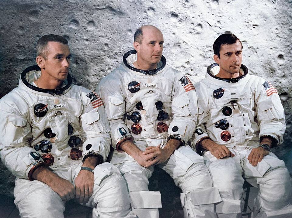 The Apollo 10 prime crew, Eugene Cernan, John Young and Thomas Stafford