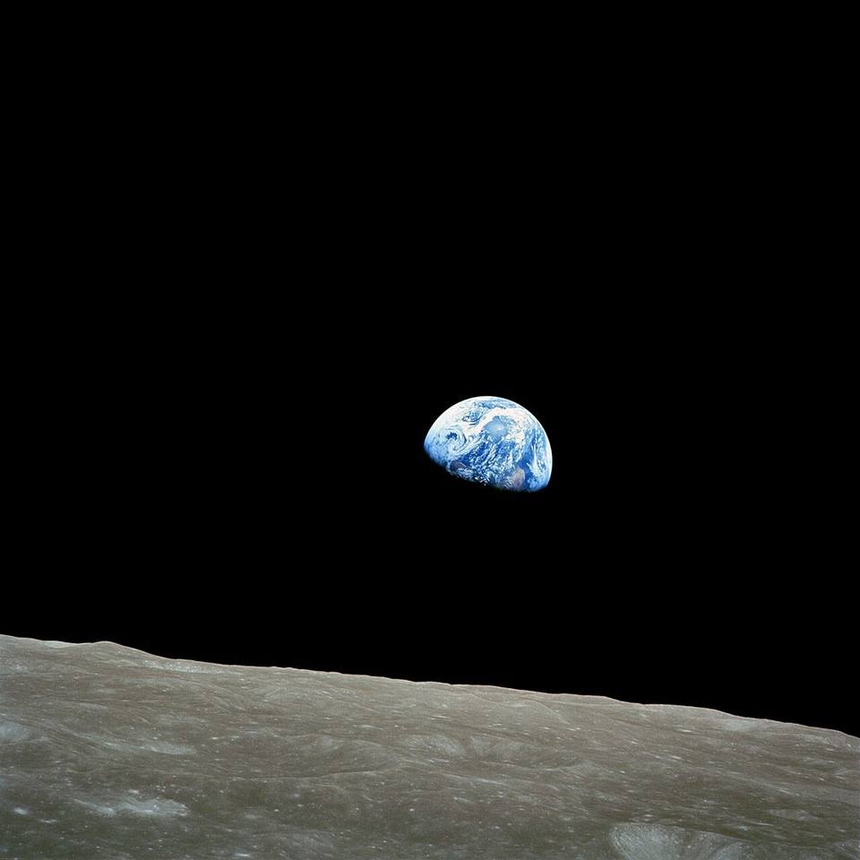 Earthrise, photographed by Bill Anders from Apollo 8 on December 24, 1968