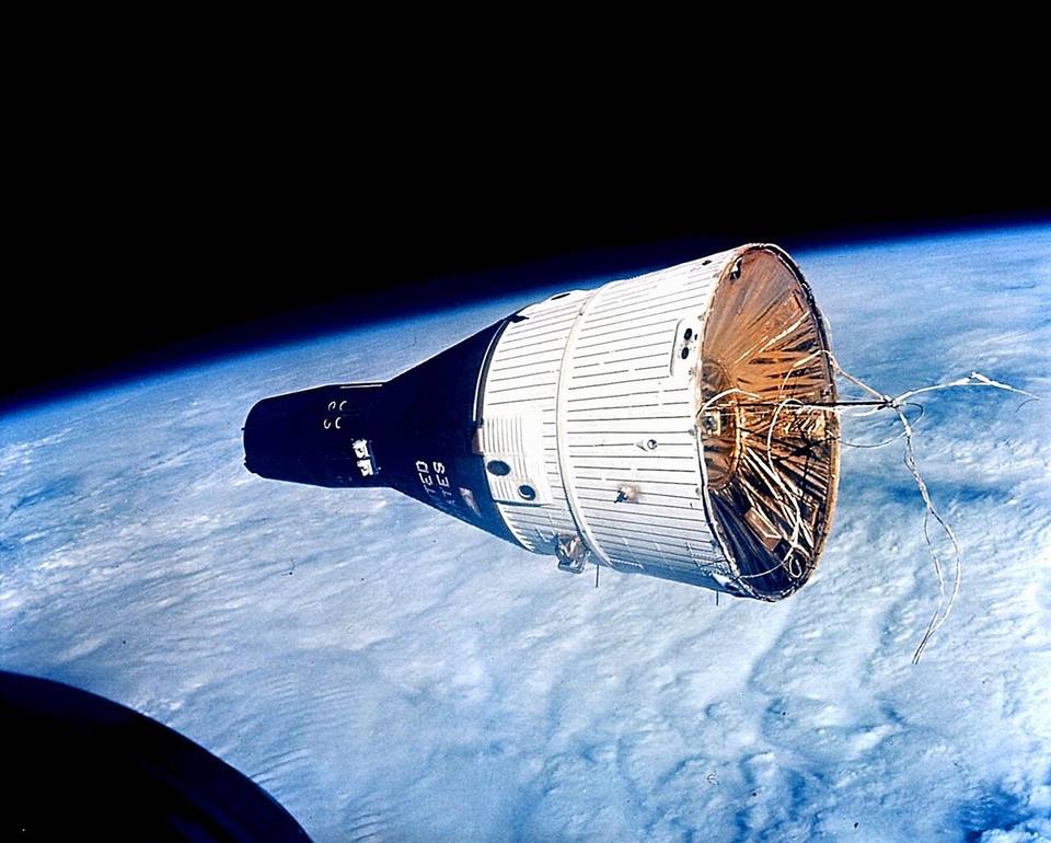 Gemini 7 photographed from Gemini 6 during their rendezvous, December 1965