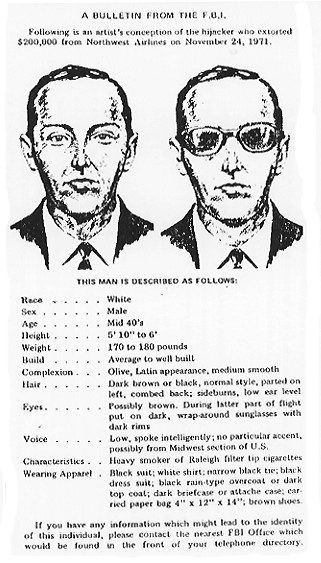 FBI wanted poster for the man who hijacked Northwest Orient Flight 305 in 1971