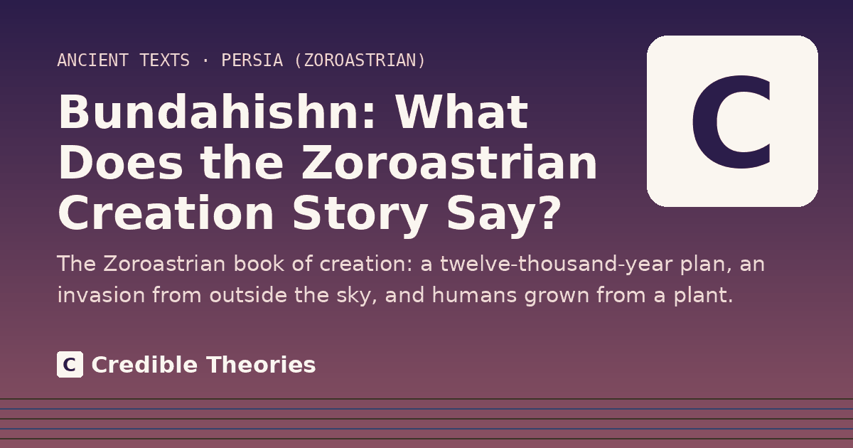 Title card: Bundahishn, What Does the Zoroastrian Creation Story Say?, from Credible Theories