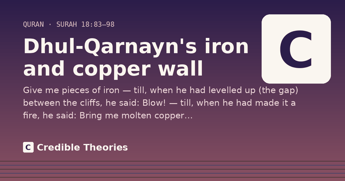 Dhul-Qarnayn's iron and copper wall: Give me pieces of iron — till, when he had levelled up (the gap) between the cliffs, he said: Blow! — till…