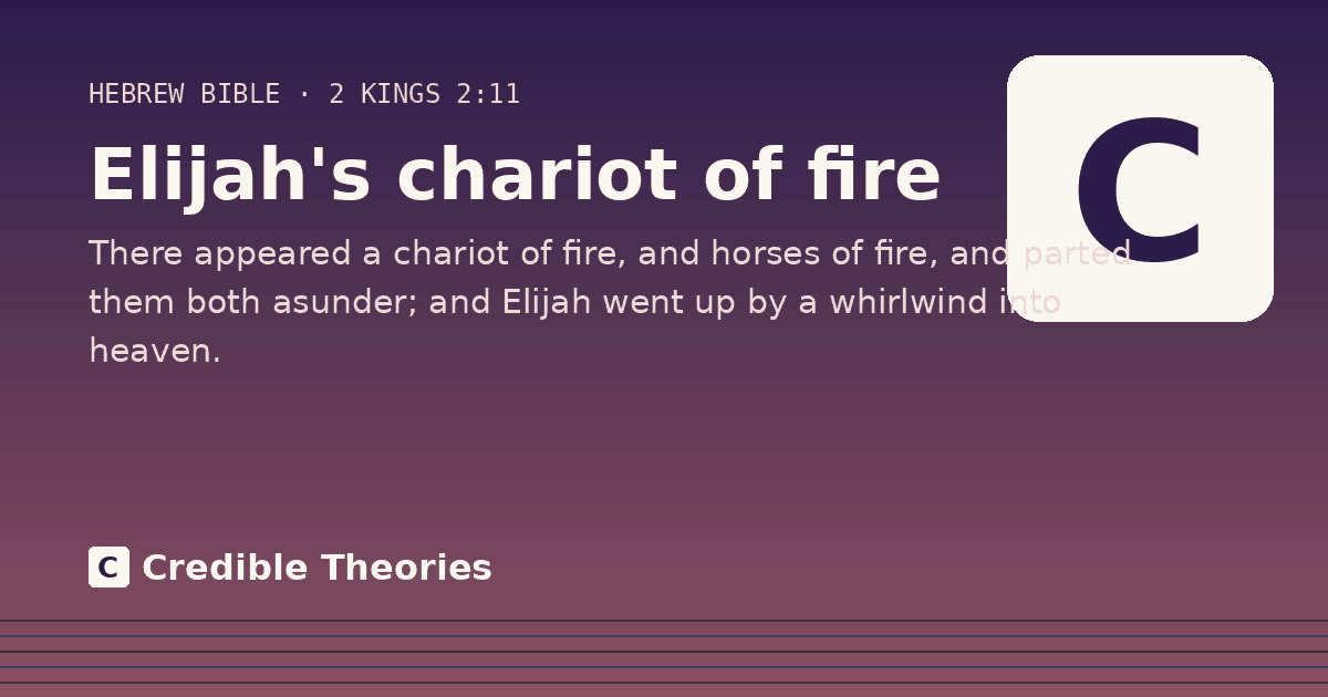 Elijah's chariot of fire: There appeared a chariot of fire, and horses of fire, and parted them both asunder; and Elijah went up by a…