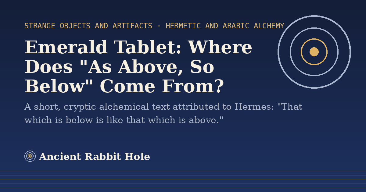 Title card: Emerald Tablet, Where Does "As Above, So Below" Come From?, from Credible Theories