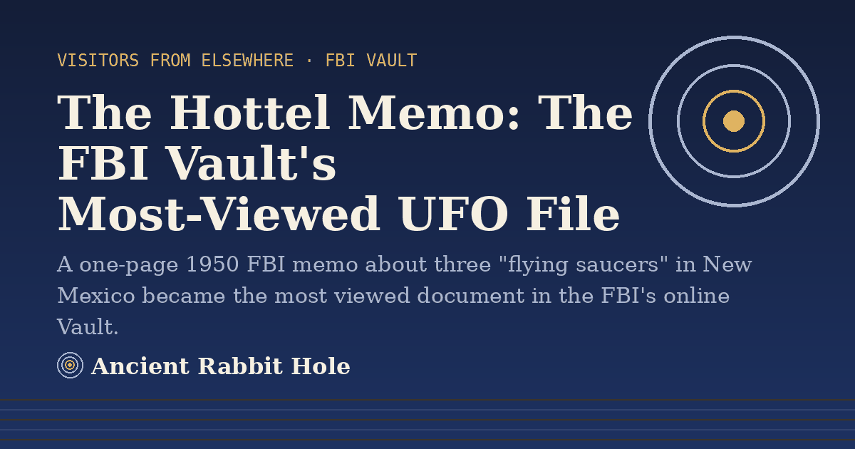 Title card: The Hottel Memo: The FBI Vault's Most-Viewed UFO File, from Credible Theories