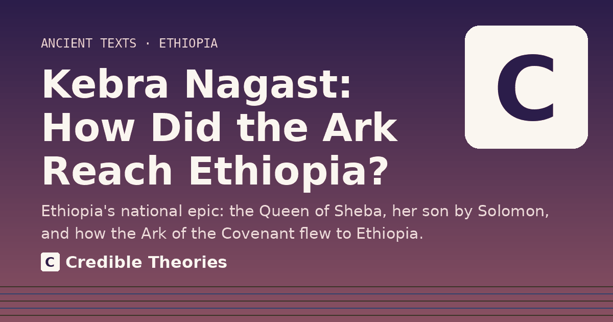 Title card: Kebra Nagast, How Did the Ark Reach Ethiopia?, from Credible Theories