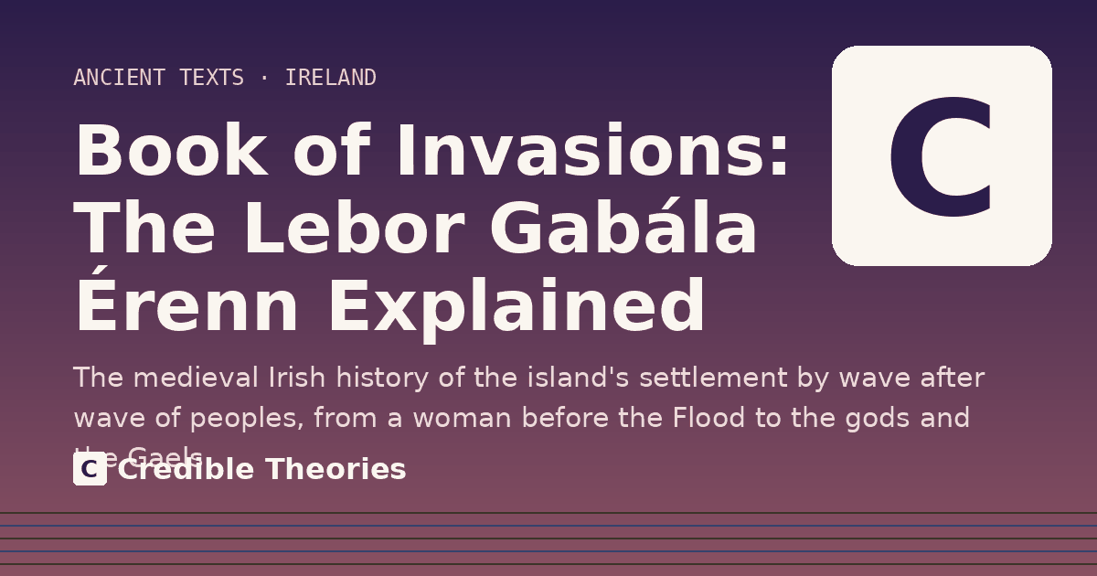 Title card: Book of Invasions, The Lebor Gabála Érenn Explained, from Credible Theories