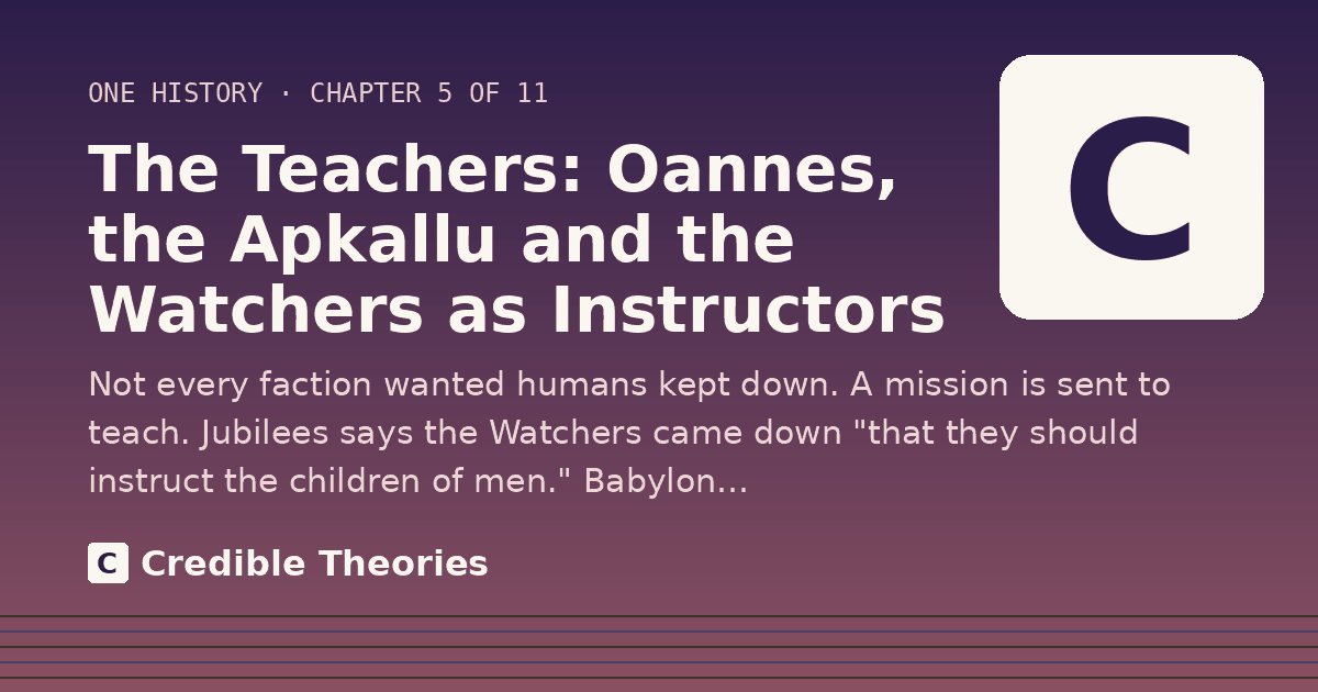 Title card: The Teachers: Oannes, the Apkallu and the Watchers as Instructors, from Credible Theories