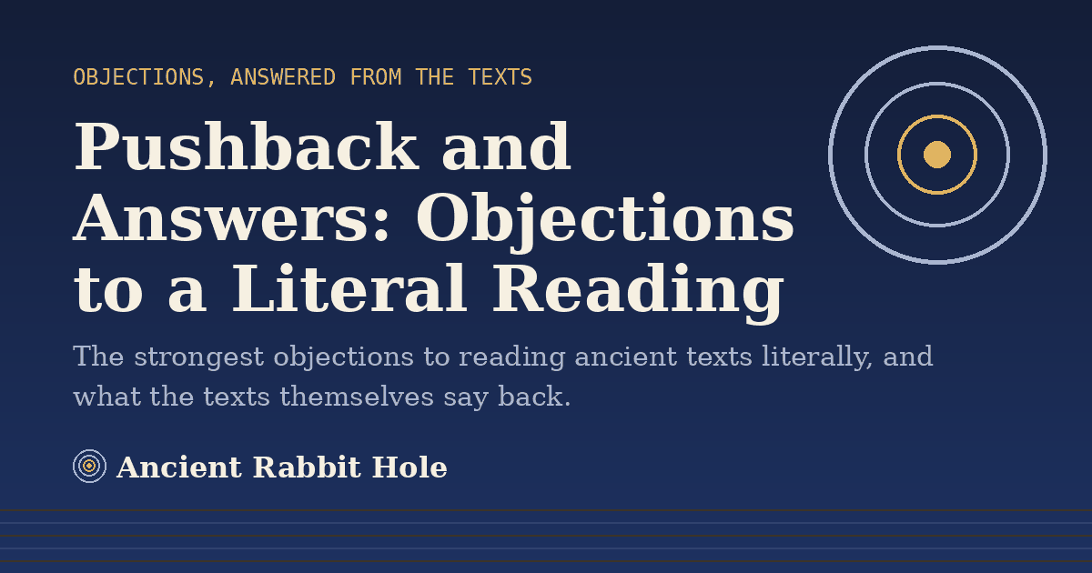 Title card: Pushback and Answers: Objections to a Literal Reading, from Credible Theories