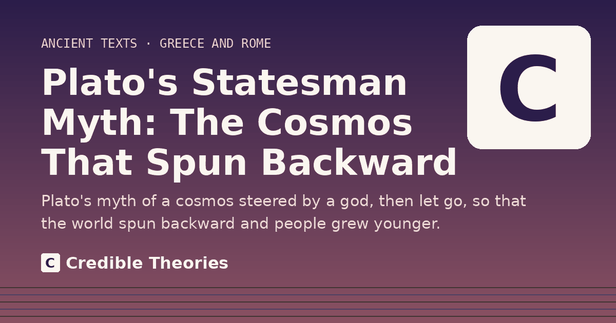 Title card: Plato's Statesman Myth, The Cosmos That Spun Backward, from Credible Theories