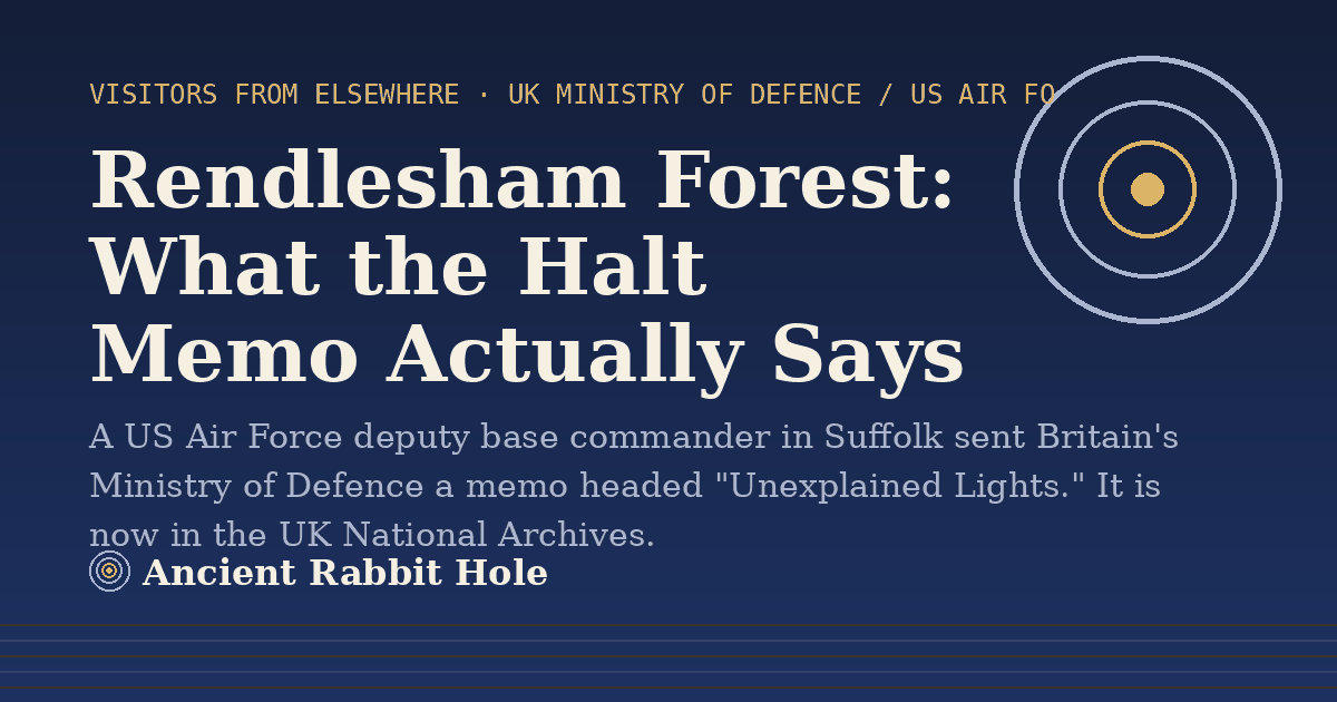 Title card: Rendlesham Forest: What the Halt Memo Actually Says, from Credible Theories