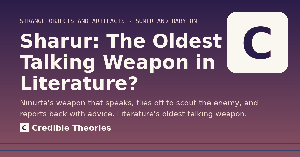 Title card: Sharur, The Oldest Talking Weapon in Literature?, from Credible Theories
