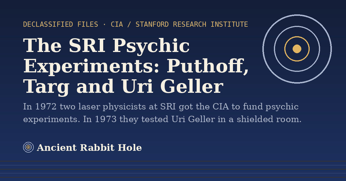 Title card: The SRI Psychic Experiments: Puthoff, Targ and Uri Geller, from Credible Theories