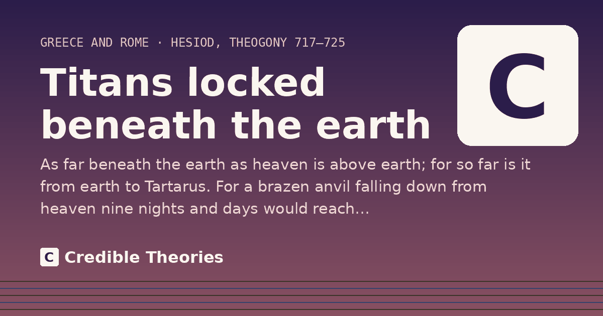 Titans locked beneath the earth: As far beneath the earth as heaven is above earth; for so far is it from earth to Tartarus. For a brazen…