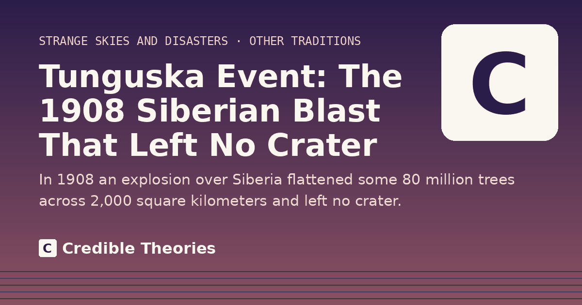 Title card: Tunguska Event, The 1908 Siberian Blast That Left No Crater, from Credible Theories