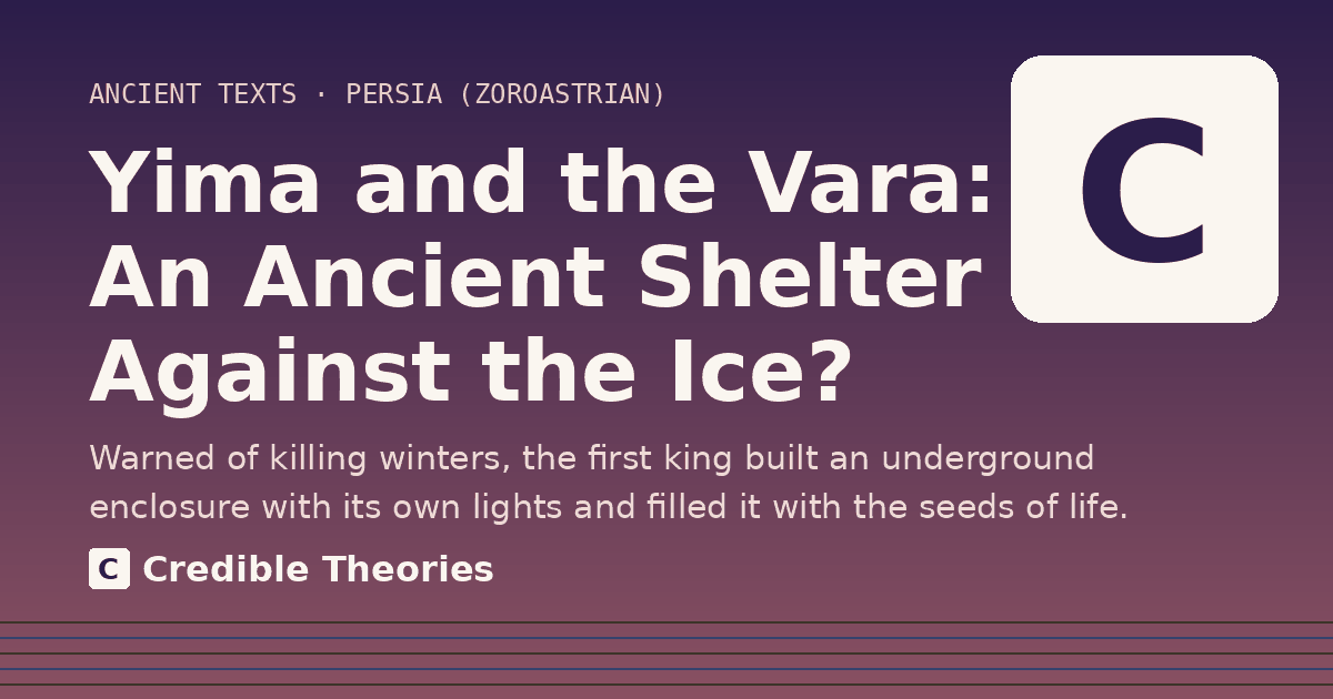 Title card: Yima and the Vara, An Ancient Shelter Against the Ice?, from Credible Theories
