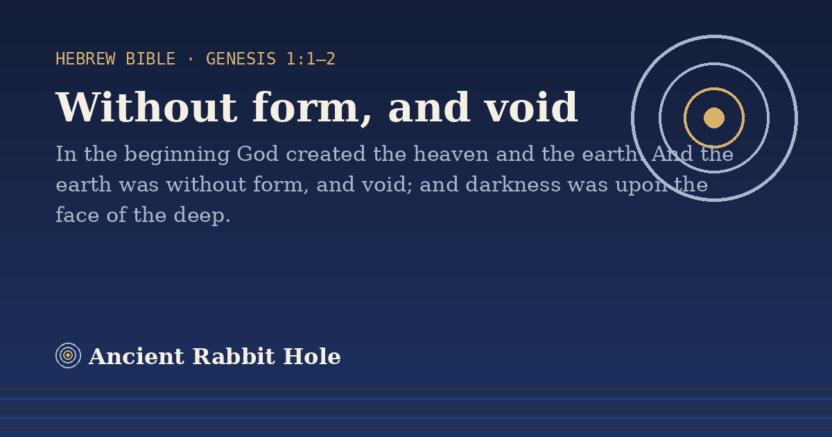 Without form, and void: In the beginning God created the heaven and the earth. And the earth was without form, and void; and…