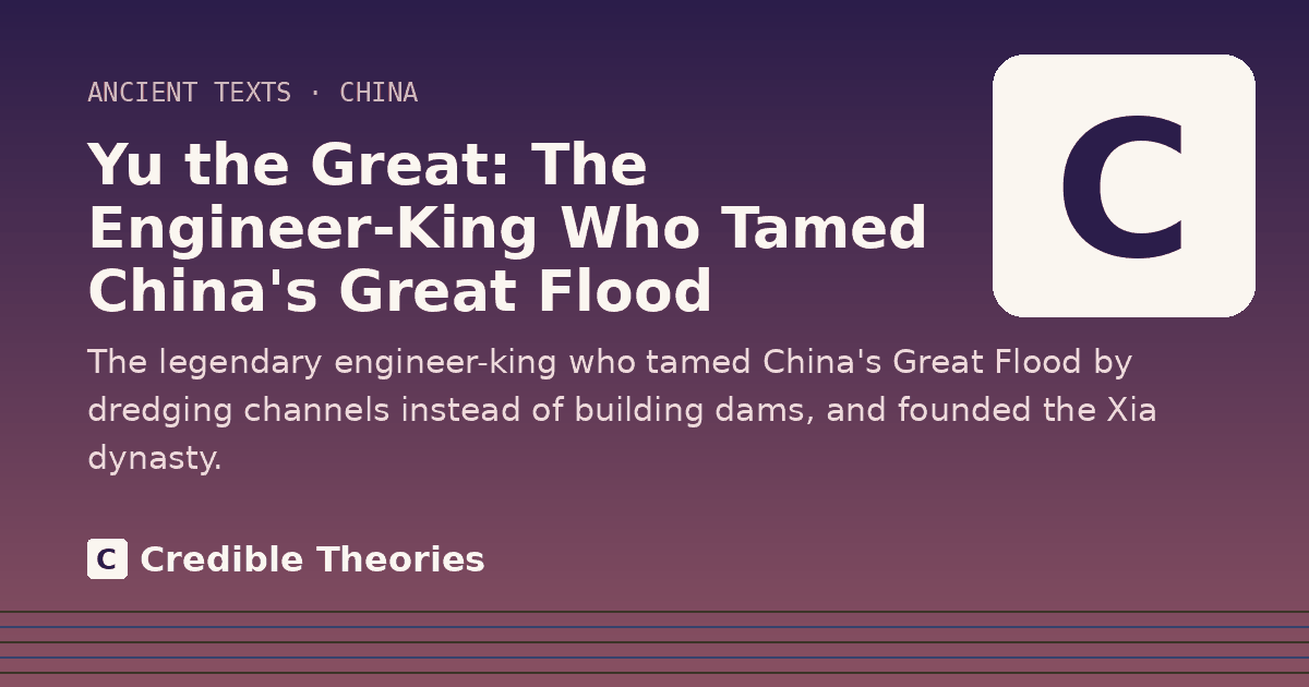 Title card: Yu the Great, The Engineer-King Who Tamed China's Great Flood, from Credible Theories