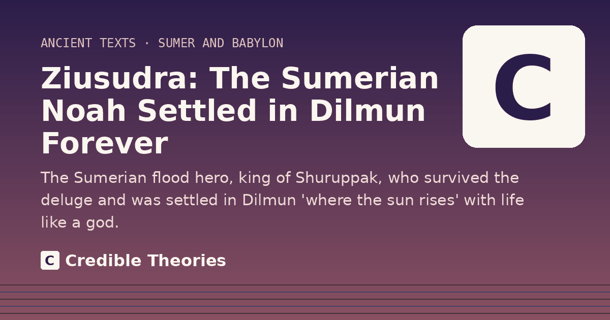 Title card: Ziusudra, The Sumerian Noah Settled in Dilmun Forever, from Credible Theories